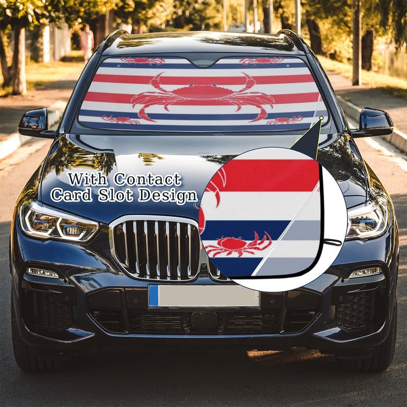 Red Crab Car Windshield Sunshade, Foldable Sun Shield Keep Your Vehicle Cool, Red Blue Stripe - Image 5