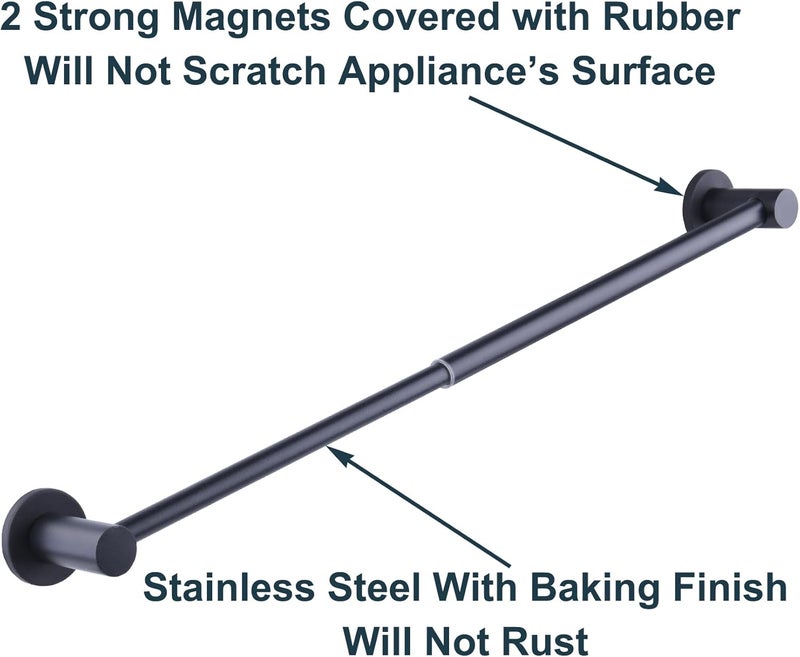 JAZBREY 10-18 inches Magnetic Curtain Rod for Metal Door, Adjustable Magnetic Towel Bar for Refrigerator, Magnet Towel Holder Towel Hook Hanger for Kitchen Dishwasher, Laundry Washer, Black, Pack of 1 - Image 5