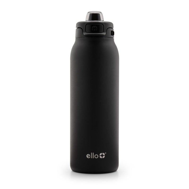 Ello Pop  Fill 32oz Stainless Steel Water Bottle with Quick Fill Technology Double Walled and Vacuum Insulated Metal Leak Proof Locking Lid Sip and Chug Reusable BPA Free Black