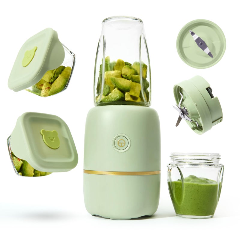Kwiplee Bubble Blender, Baby Food Maker & Puree Blender with 2 Borosilicate Glass Cups, Compact Baby Bullet for Smoothies, Hands-Free One-Touch, 200W Motor, Sage - Image 1