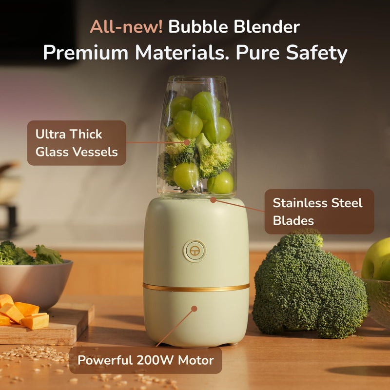 Kwiplee Bubble Blender, Baby Food Maker & Puree Blender with 2 Borosilicate Glass Cups, Compact Baby Bullet for Smoothies, Hands-Free One-Touch, 200W Motor, Sage - Image 3