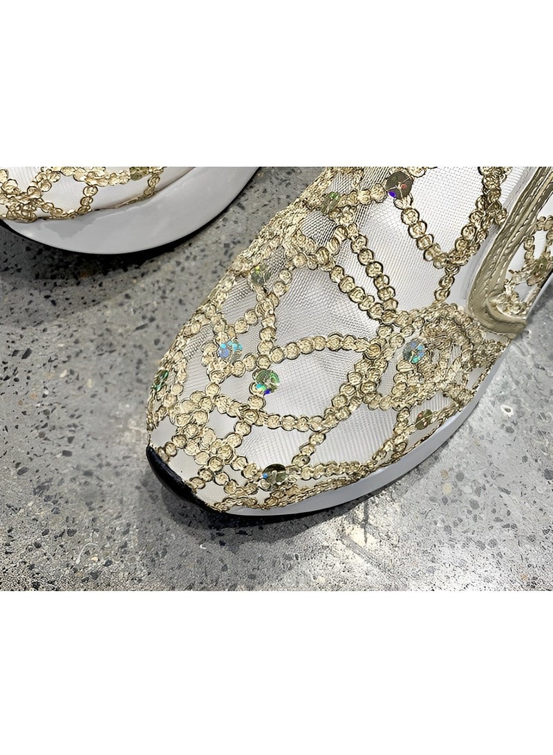 ريوكل حذاء نسائي بنعل سميك حذاء رياضي شبكي مع تطريز زهري حذاء شبكي كاجوال خفيف الوزن قابل للتنفس غير قابل للانزلاق - Image 2