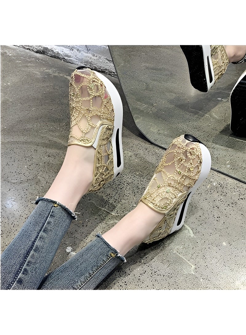 ريوكل حذاء نسائي بنعل سميك حذاء رياضي شبكي مع تطريز زهري حذاء شبكي كاجوال خفيف الوزن قابل للتنفس غير قابل للانزلاق - Image 5