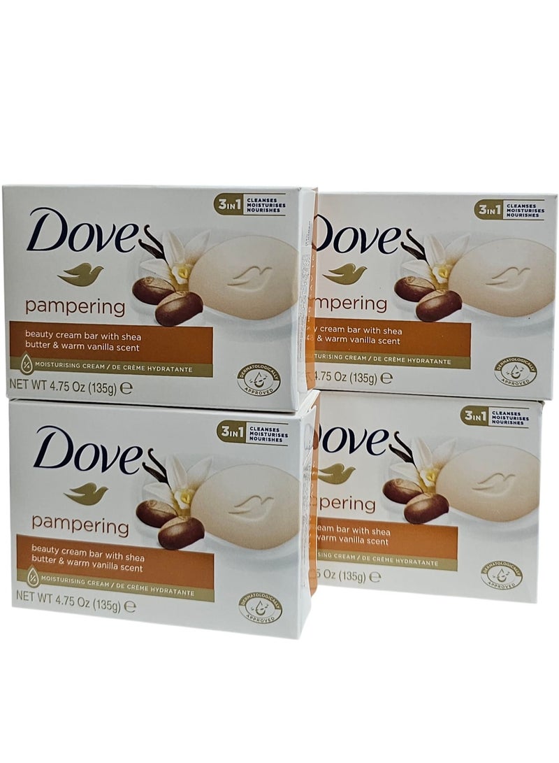 دوف صابون كريم تجميلي بزبدة الشيا ورائحة الفانيلا الدافئة مع 1/4كريم مرطب.135جم .4قطع - Image 1