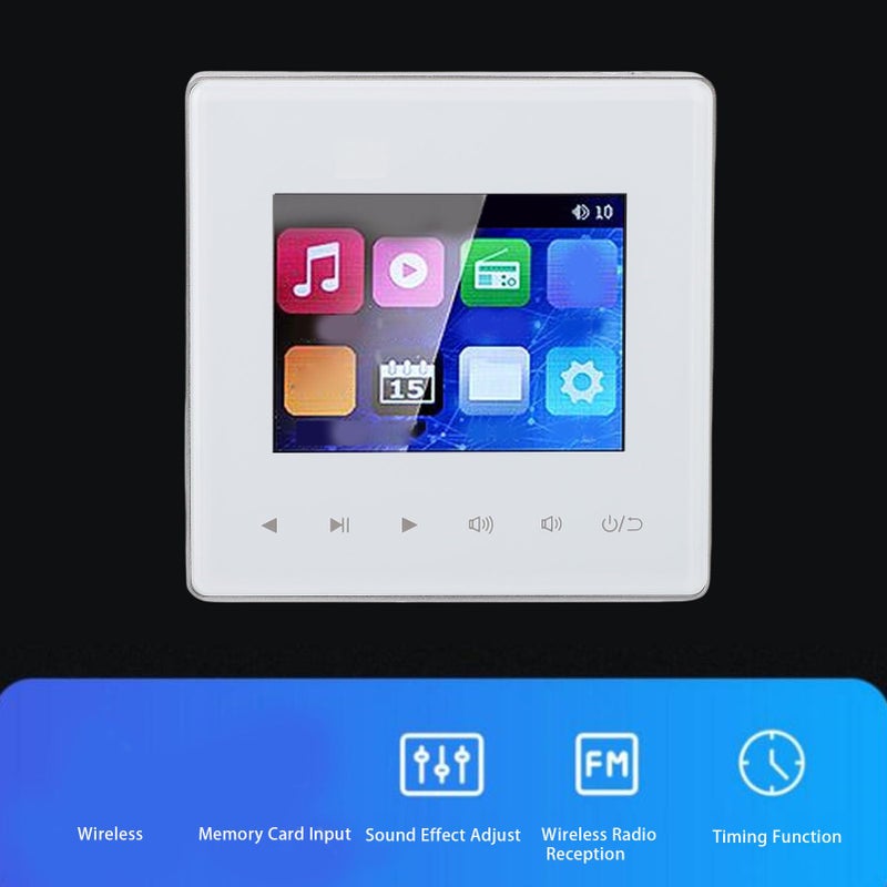 PUSOKEI Wall Mount Music Amplifier, 2.8 inch Smart Ceiling Speaker Background Music Controller with HD Screen, Bluetooth, FM Radio, Timer and Multi Format Support - Image 3