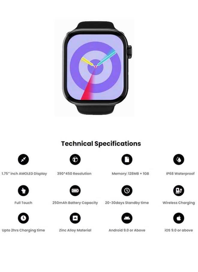 G-Tab - GS9 Mini 41mm AMOLED Display Smart Watch With IP68 Waterproof 250 mAh Battery and Wireless Charger Designed For Ladies and Gents Silver - Image 1