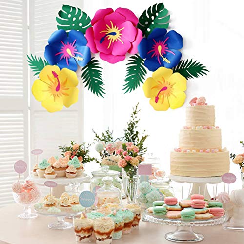 DomeStar Paper Flower Decorations, Luau Hibiscus and Tropical Leaves Multi-Colored Hibiscus Artificial Flowers Mexican Decorations for Hawaiian Party Aloha Party - Image 5