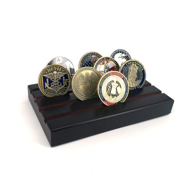 Glamtune 4 Rows Coin HolderChallenge Coin Display Stand Rack Military Coin Holder Wood