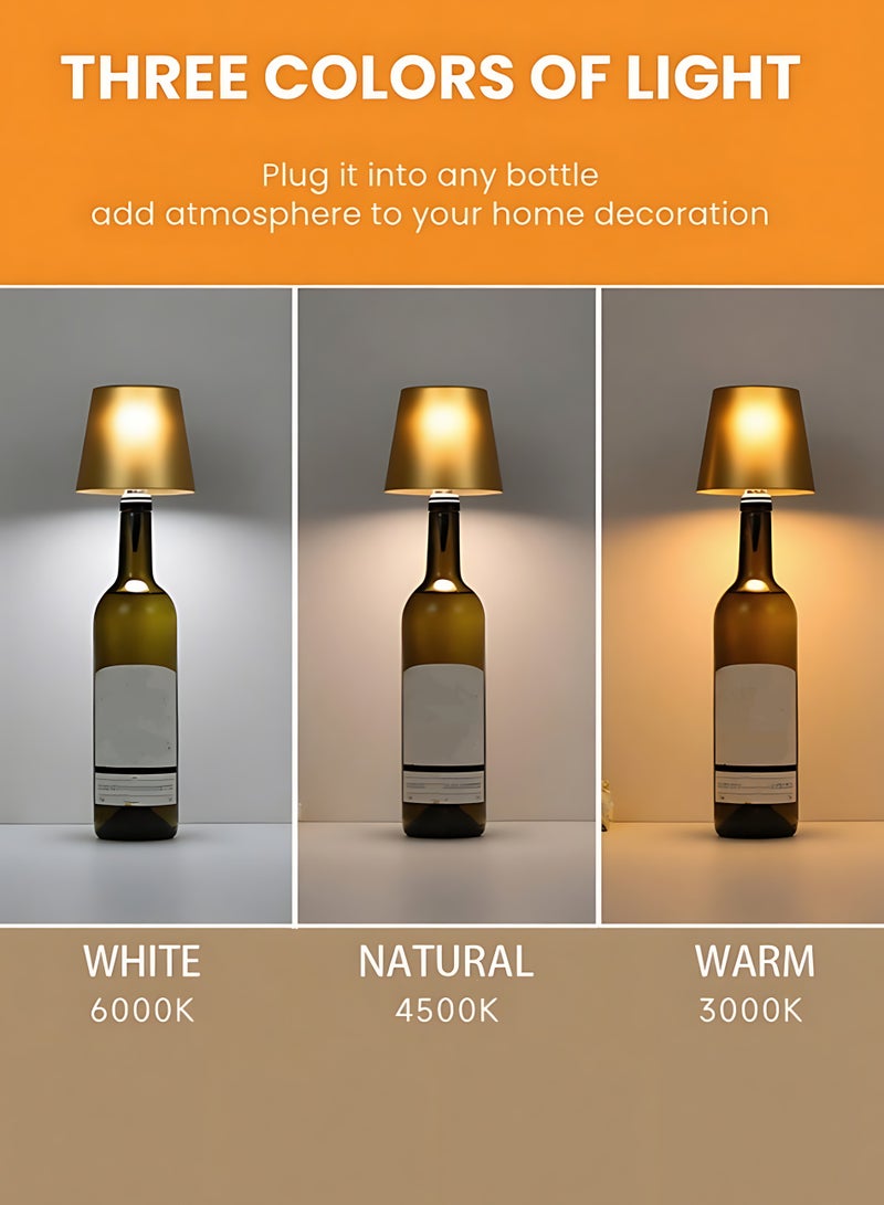 Rechargeable Wireless Wine Bottle LED Lamp Touch Control Bottle Shade Night Light 3 Color Dimmable Table Lamp for Indoor Outdoor Home Decoration - Image 4