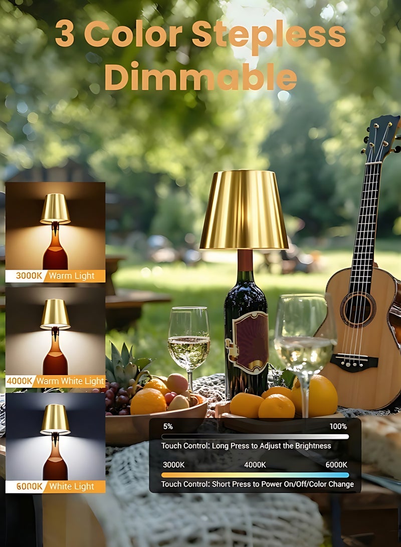 Rechargeable Wireless Wine Bottle LED Lamp Touch Control Bottle Shade Night Light 3 Color Dimmable Table Lamp for Indoor Outdoor Home Decoration - Image 3
