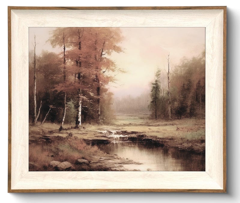 Uniro Vintage Framed Wall Art, Moody Fall Landscape Countryside Oil Painting, Rustic Autumn Farmhouse Wall Decor Canvas Prints Artwork with Antique Frame, Victorian Wall Picture Decor for Gallery Living Room - 10"x12" - Image 1