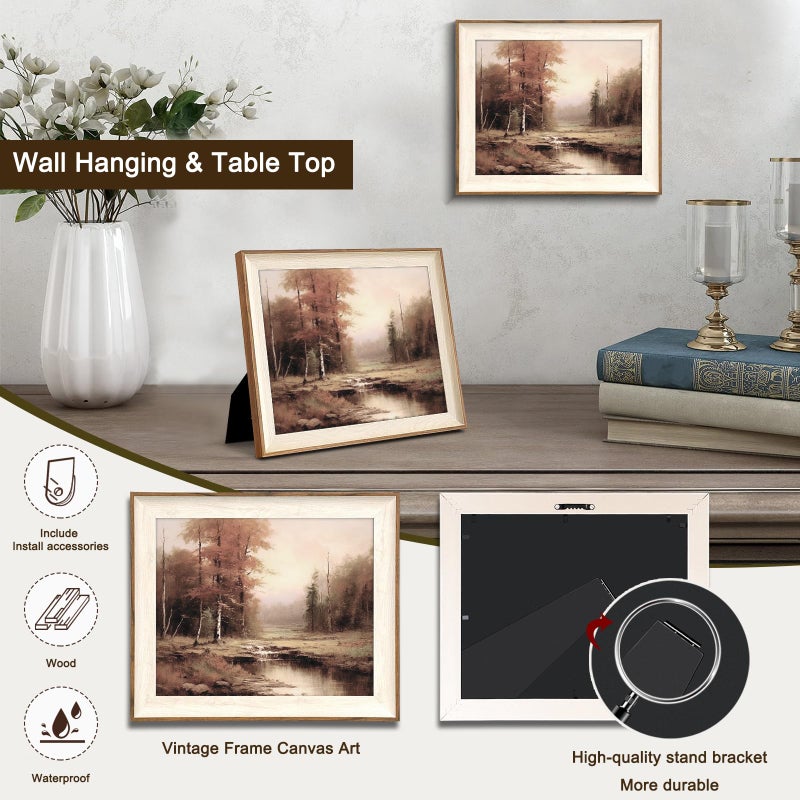 Uniro Vintage Framed Wall Art, Moody Fall Landscape Countryside Oil Painting, Rustic Autumn Farmhouse Wall Decor Canvas Prints Artwork with Antique Frame, Victorian Wall Picture Decor for Gallery Living Room - 10"x12" - Image 2