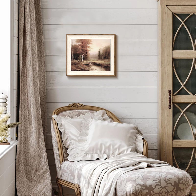 Uniro Vintage Framed Wall Art, Moody Fall Landscape Countryside Oil Painting, Rustic Autumn Farmhouse Wall Decor Canvas Prints Artwork with Antique Frame, Victorian Wall Picture Decor for Gallery Living Room - 10"x12" - Image 5