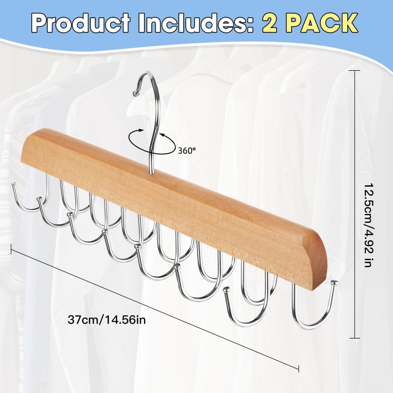 Dntorx Hat Hangers for Closet, 2 Pack Hat Organizer for Baseball Caps with 14 Hooks Space Saving Hat Racks Ball Caps Hat Holder Organizer Tie Belt Hanger for Closet Storage Solution (Wood) - Image 2