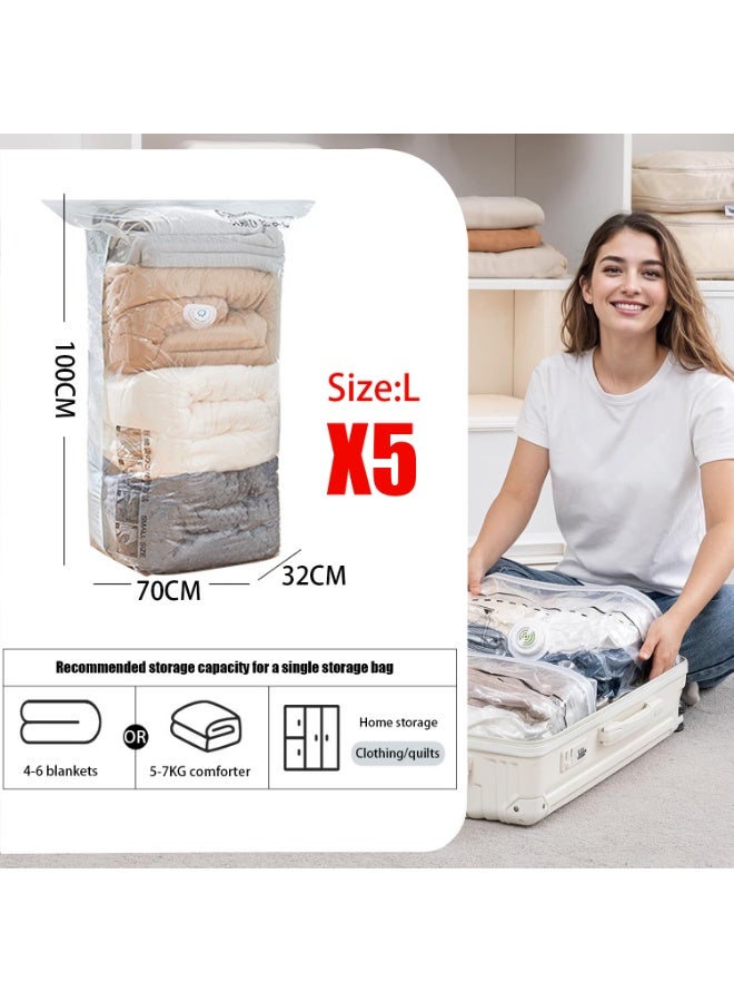 TAPIT 5 PCS Vacuum Storage Bags Reusable Space Saver Compression Bag Extra Large Vacuum Seal Bags for Clothing Comforters Blankets Bedding Sweater Closet Organizers  (L-100*70*32CM) - Image 3