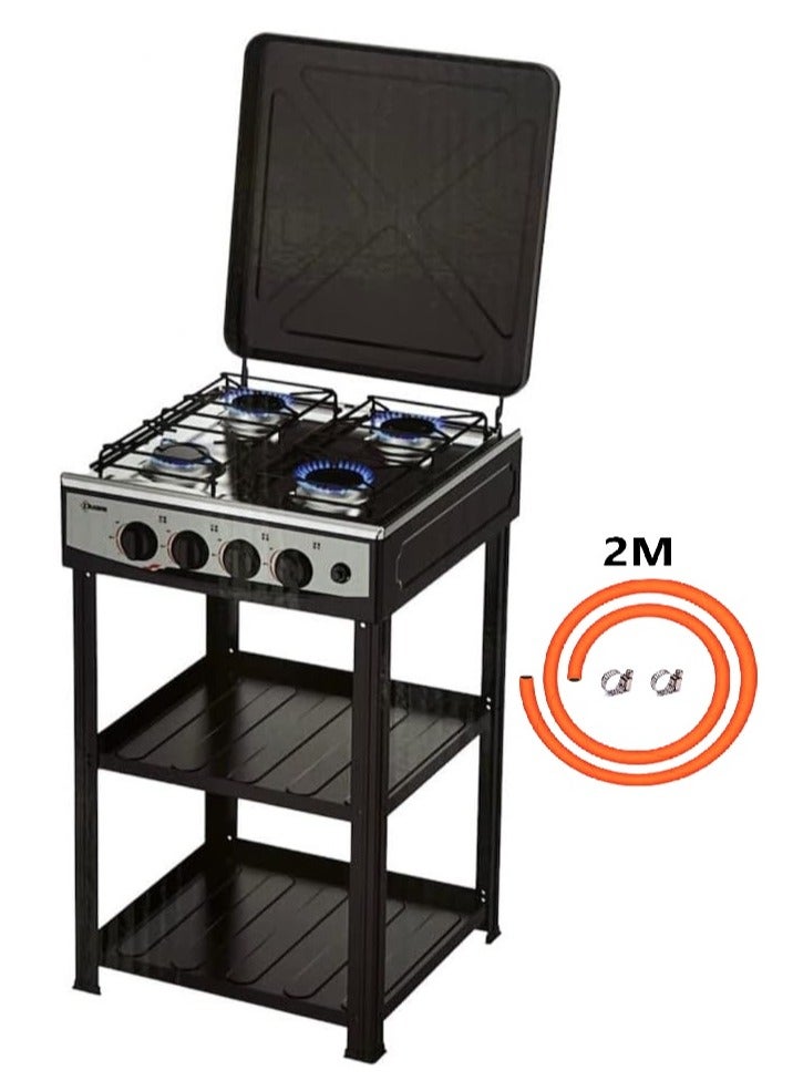 4 Burners Stainless Steel Gas Stove Ideal For Home And Camping Use With 2 meter gas hose - Image 1