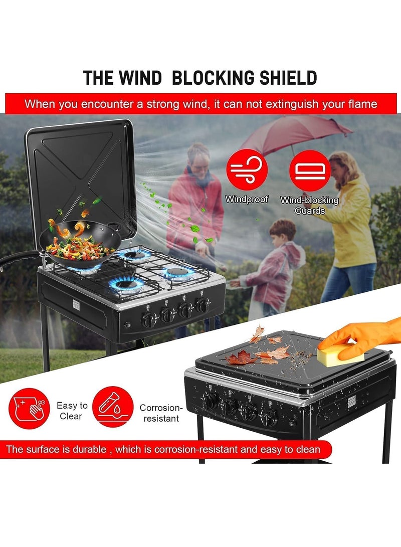 4 Burners Stainless Steel Gas Stove Ideal For Home And Camping Use With 2 meter gas hose - Image 2