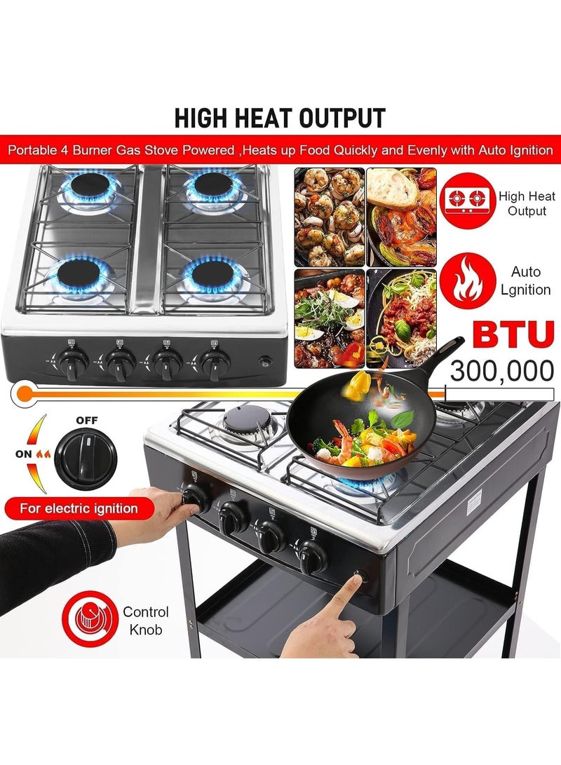 4 Burners Stainless Steel Gas Stove Ideal For Home And Camping Use With 2 meter gas hose - Image 3