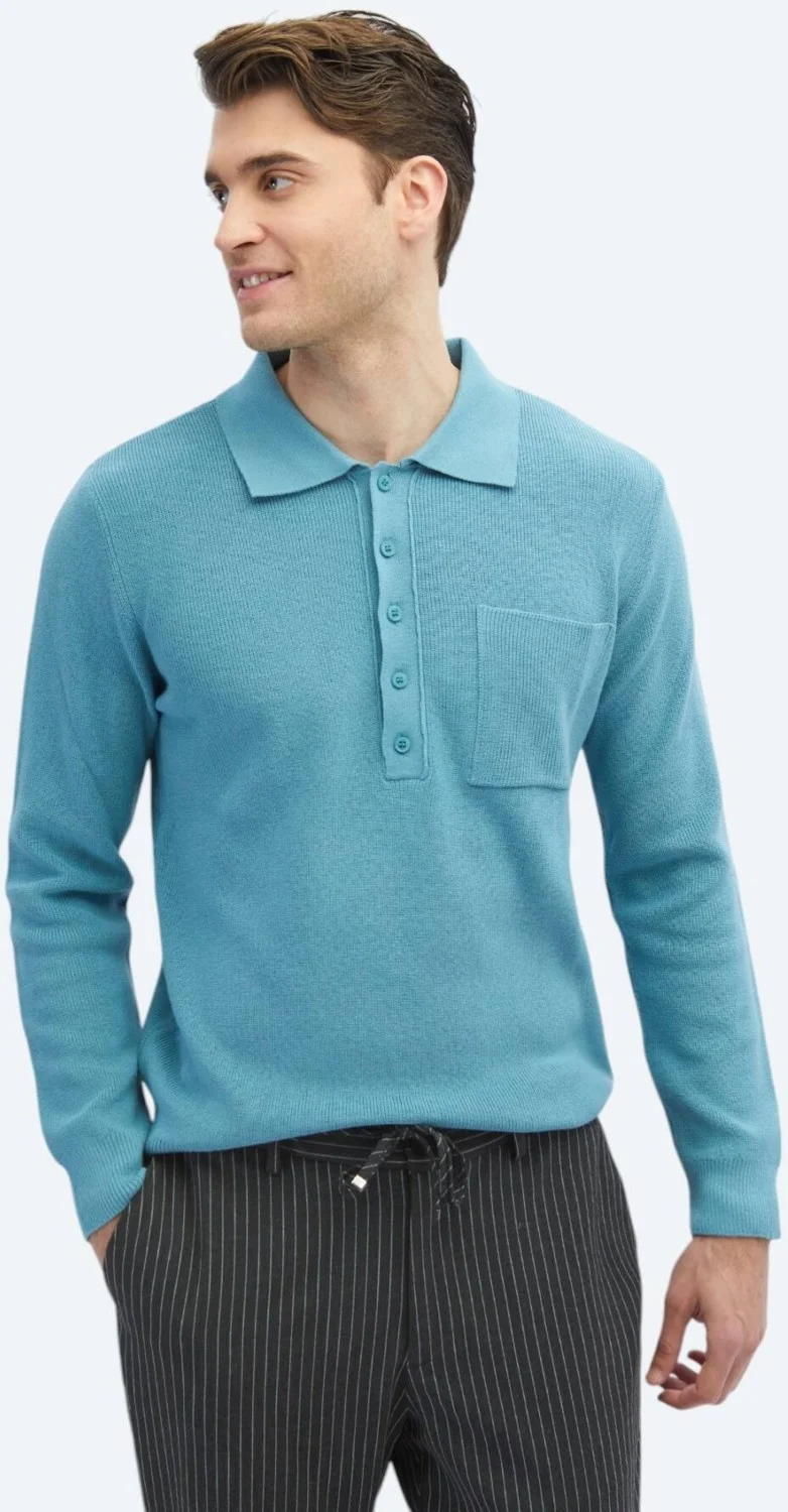 Kip Dark Mint Polo Collar Selanik Cotton Blend Knitwear