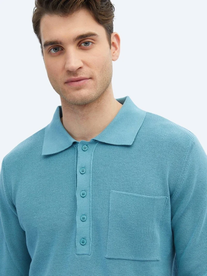 Kip Dark Mint Polo Collar Selanik Cotton Blend Knitwear
