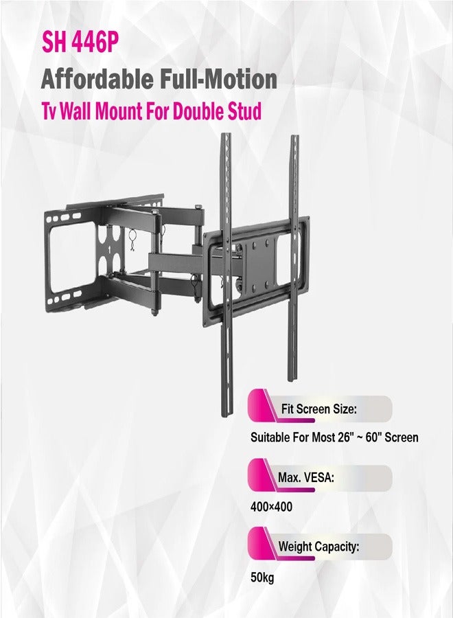 Skill Tech SH 446P Swivel TV Wall Mount Bracket for 26"-65" LED LCD Screens, VESA 400x400, Extendable Arm 53–464mm, 50kg Load Capacity – Black - Image 5