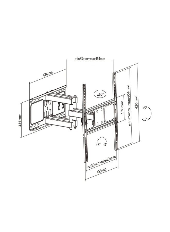 Skill Tech SH 446P Swivel TV Wall Mount Bracket for 26"-65" LED LCD Screens, VESA 400x400, Extendable Arm 53–464mm, 50kg Load Capacity – Black - Image 2