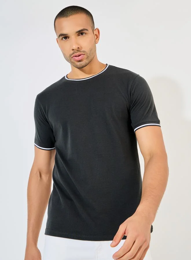 Styli Pique Knit Ringer Regular T-Shirt with Twin Tipping
