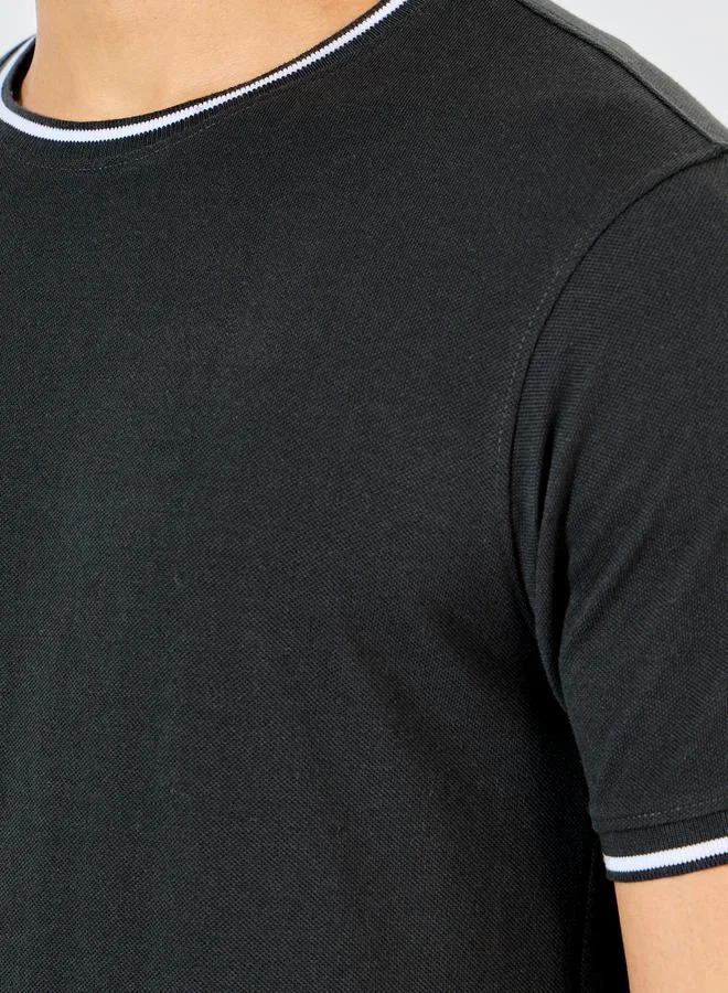 Styli Pique Knit Ringer Regular T-Shirt with Twin Tipping