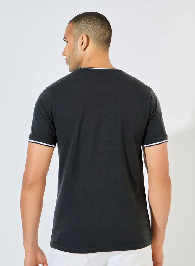 Styli Pique Knit Ringer Regular T-Shirt with Twin Tipping