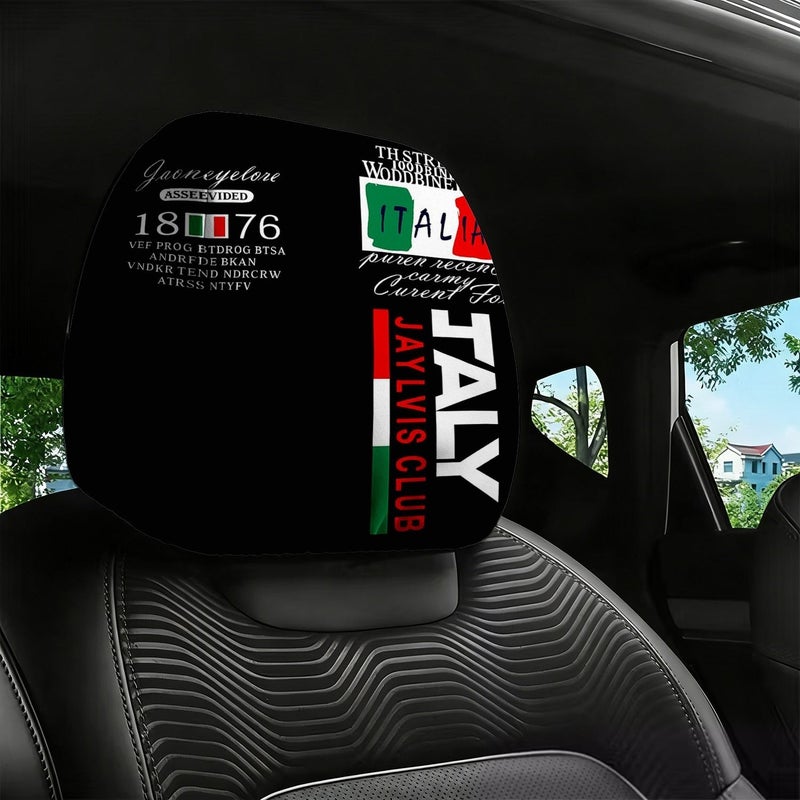 2pcs Italian Style Car Headrest Covers Flag Print Universal Fit Soft Breathable Polyester Easy to Clean - Image 4