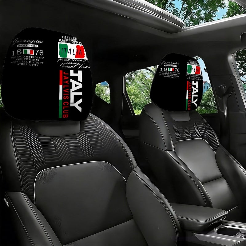 2pcs Italian Style Car Headrest Covers Flag Print Universal Fit Soft Breathable Polyester Easy to Clean - Image 1