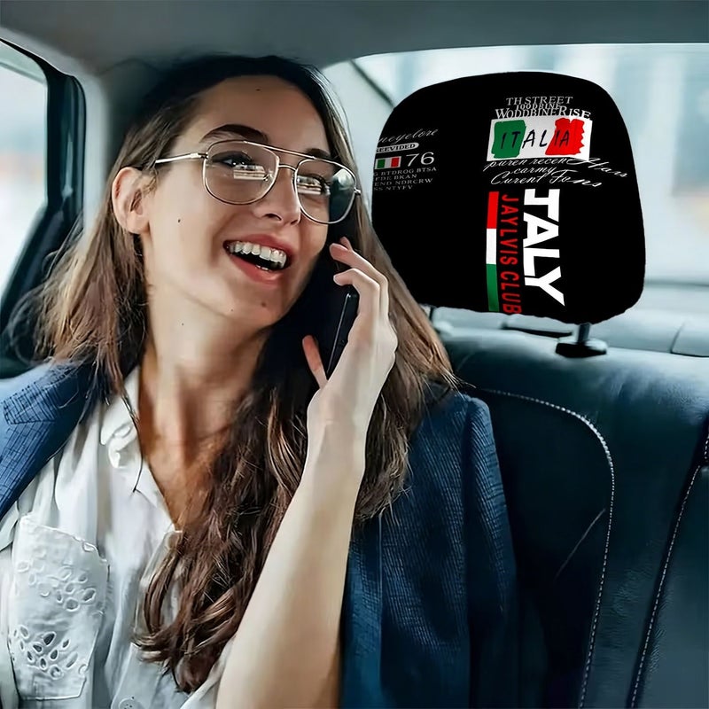 2pcs Italian Style Car Headrest Covers Flag Print Universal Fit Soft Breathable Polyester Easy to Clean - Image 2