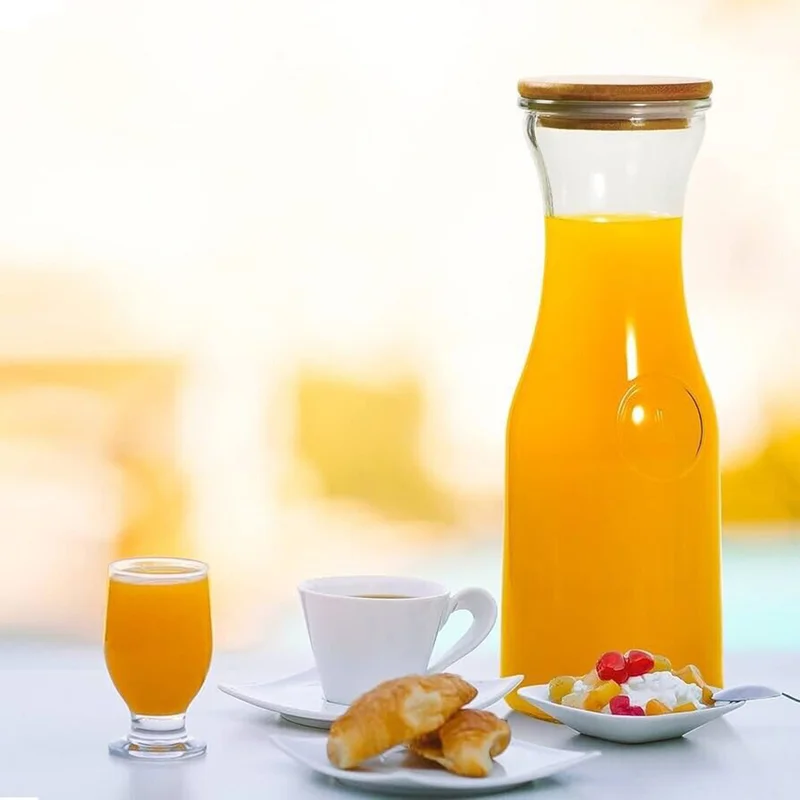 Quesera  Glass Carafe Pitchers, Beverage Dispensers/Milk Bottles with Bamboo Lids and Tags, Set Of 4  | Best Price UAE