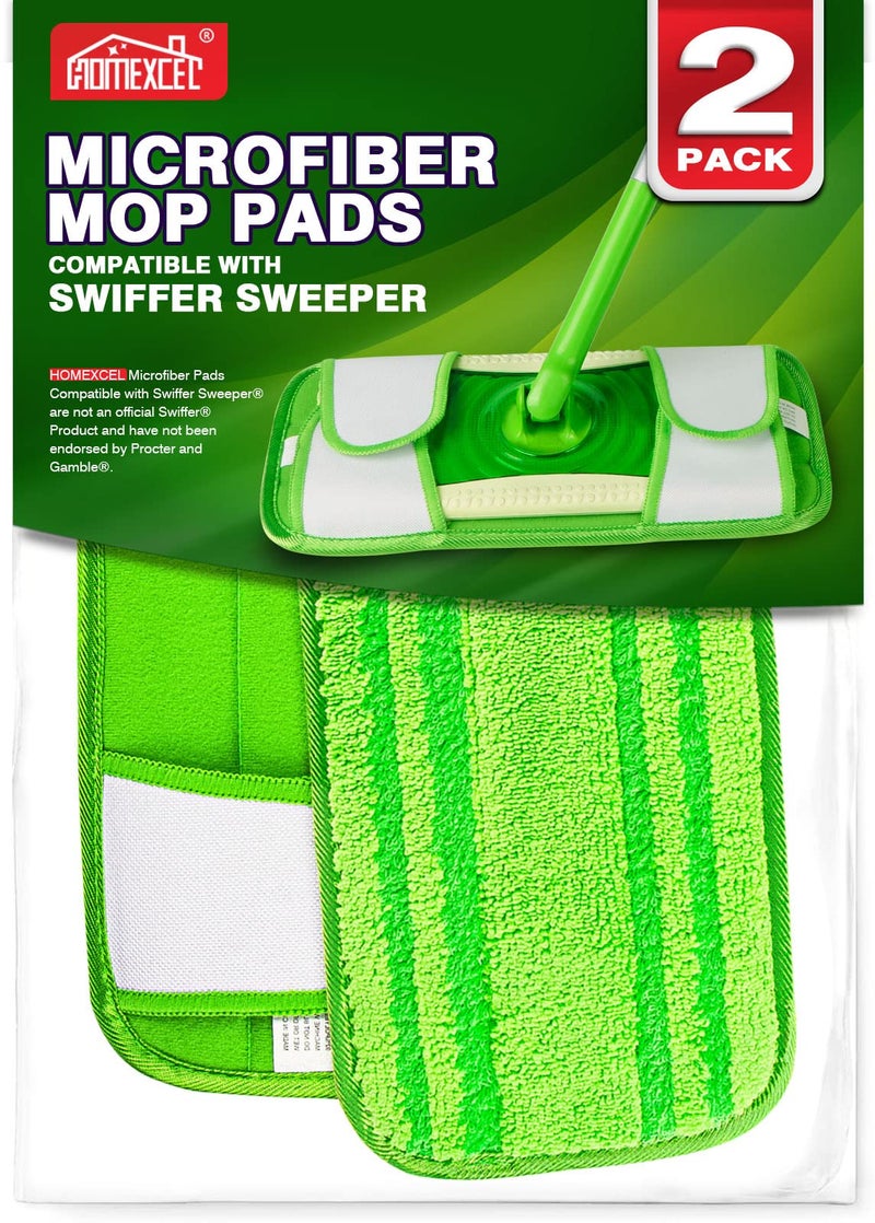 HOMEXCEL Microfiber Mop Pads Compatible with Swiffer Sweeper Mops Reusable and Machine Washable Floor Pad Refills Mop Head Replacements for Multi Surface Wet Dry Cleaning Pack of 2
