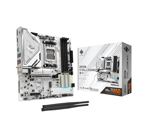 ASRock لوحة أم ASRock B850M Steel Legend WiFi Micro-ATX AM5: Ryzen 9000/8000/7000، DDR5 8000+ OC، PCIe 5.0 x16، WiFi 7، 3X M.2 (1x Gen5)، USB 3.2 Gen2 Type-C، BIOS Flashback - Image 1