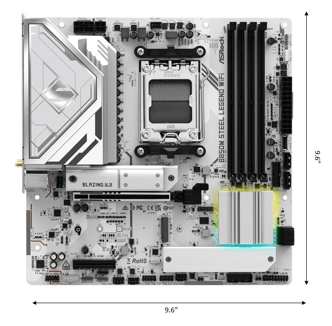ASRock لوحة أم ASRock B850M Steel Legend WiFi Micro-ATX AM5: Ryzen 9000/8000/7000، DDR5 8000+ OC، PCIe 5.0 x16، WiFi 7، 3X M.2 (1x Gen5)، USB 3.2 Gen2 Type-C، BIOS Flashback - Image 2