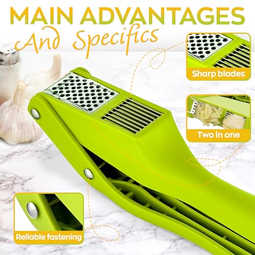 Reluen 2 in 1 Garlic Slicer and Mincer - Multipurpose Garlic Press and Slicer, Stainless Steel and Durable Plastic, 7.6 x 1.7 x 2.5" Convenient Size, Easy to Use and Clean, Good for Home & Commercial Use - Image 4