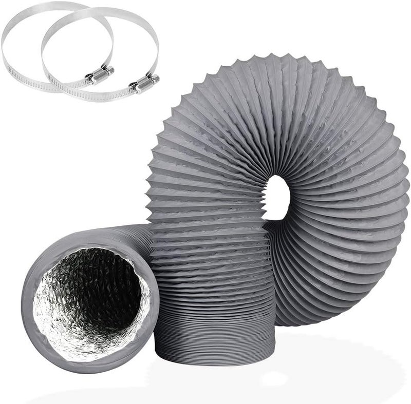YIJUHOU 4 Inch 16FT Air Duct, Aluminum Clothing Dryer Vent Hose,Gray PVC Lightproof Exhaust Hose for Fan Filter and Grow Tent, 2 Clamps Include - Image 1
