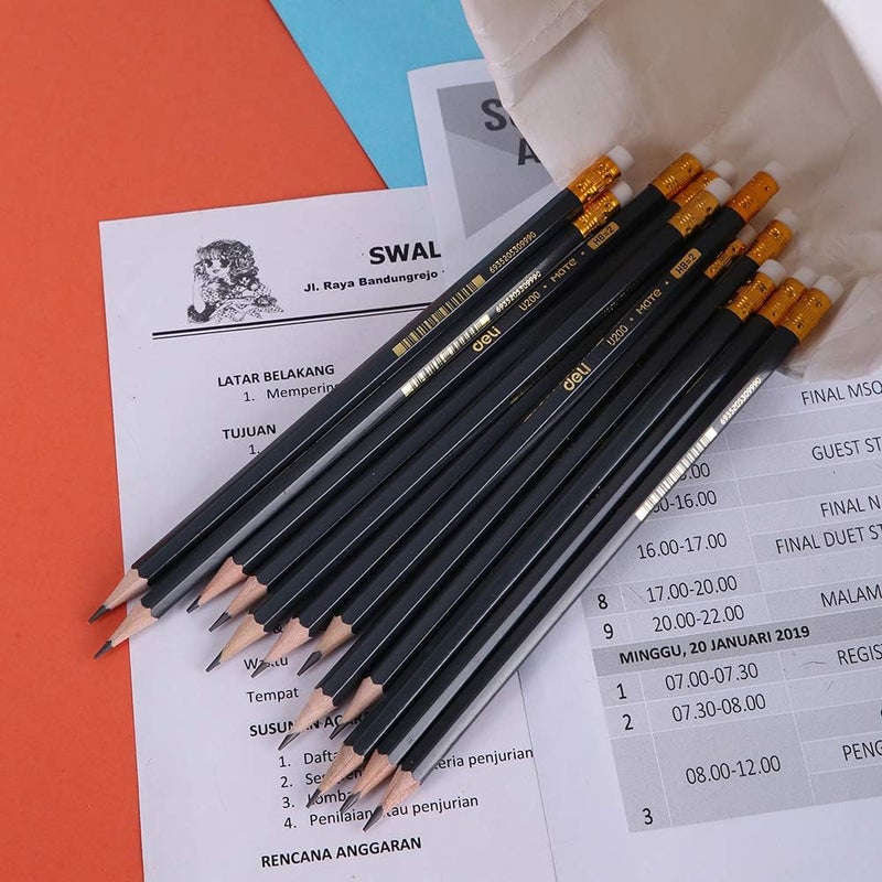 Deli Graphite Pencil Set with Non-Toxic Eraser, 12 Pieces, HB - Image 4
