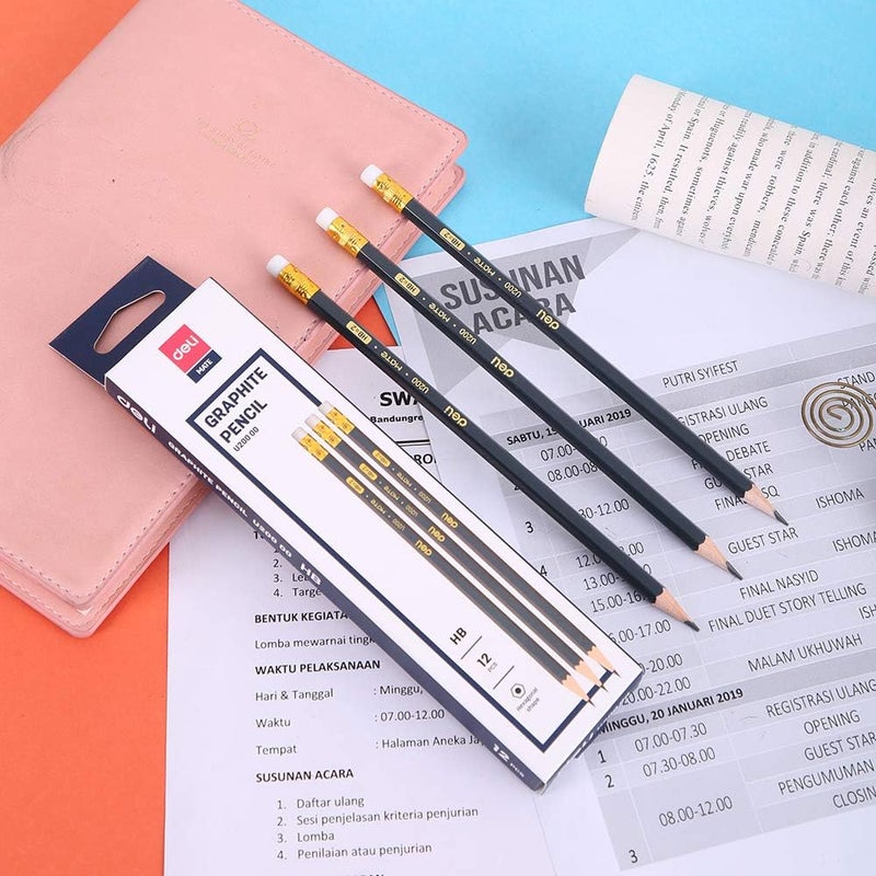 Deli Graphite Pencil Set with Non-Toxic Eraser, 12 Pieces, HB - Image 5