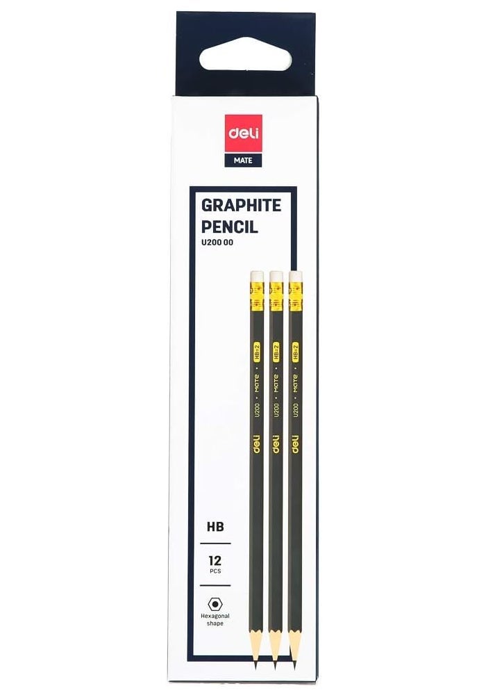 Deli Graphite Pencil Set with Non-Toxic Eraser, 12 Pieces, HB - Image 1
