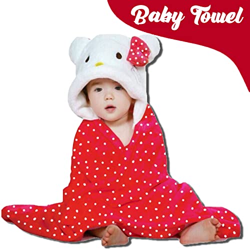 PANDAORIGINALS Baby Towel Bathrobe Hooded Blanket Wrapper | Hooded Towel for New Born | Hooded Bath Towel | Hooded Sleeping Bag| Baby Product | Baby Towel for 1-2 Years | Blanket For Kids (Red Polka Kitty) - Image 3