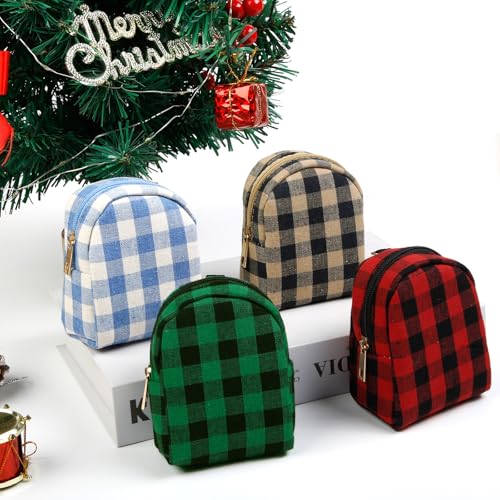 AIBFRID 4Pcs Mini Backpack Keychain,Cute Cosmetic Bag for Women,PU Leather Makeup Bag Key Pocket Lipstick Bag Card Holder Data Cable Organizer Zipper Pouch (Christmas Series) - Image 4