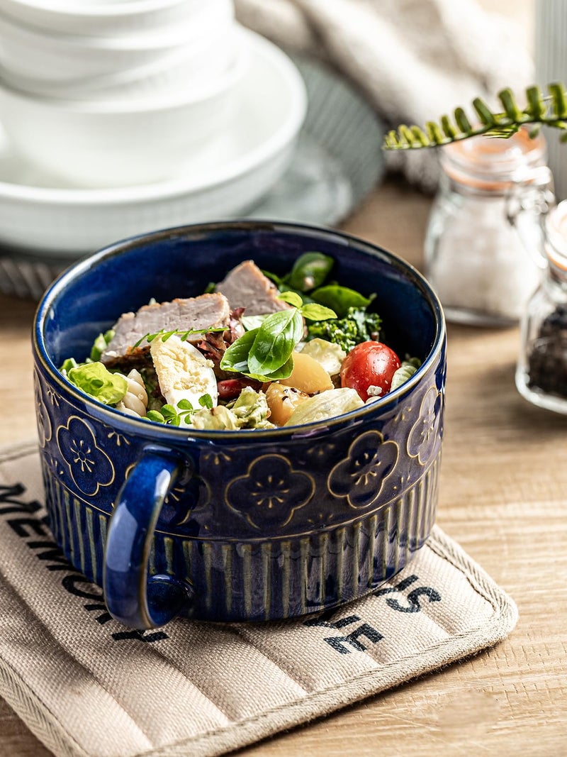 Gomakren Extra Large Soup Bowl with Handle, 39 Ounces Microwave Ramen Bowl, Ceramic Bowl with Lid, 6 Inch Soup Mug Cup for Cereal, Ramen, Instant Noodle, Cobalt Blue - Image 4
