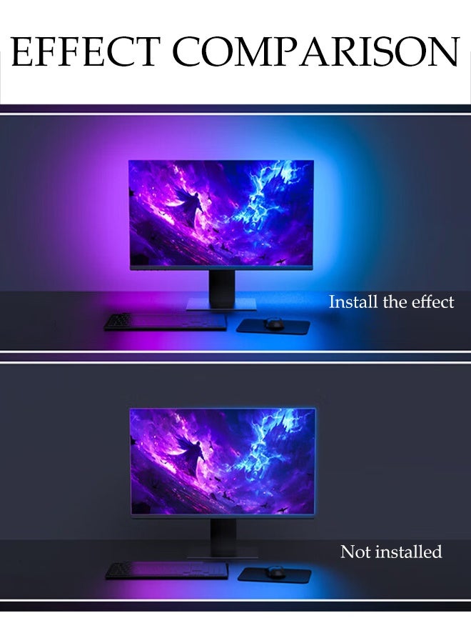 DUNISO شريط إضاءة LED خلفي 24 بوصة مع ألوان متغيرة ذكية تتزامن مع لون الشاشة أو الموسيقى RGB للكمبيوتر يحدد تلقائيًا الشاشات المتزامنة شريط إضاءة LED للألعاب وإضاءة الشاشة - Image 5