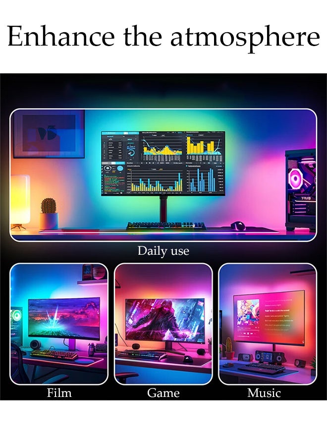 DUNISO شريط إضاءة LED خلفي 24 بوصة مع ألوان متغيرة ذكية تتزامن مع لون الشاشة أو الموسيقى RGB للكمبيوتر يحدد تلقائيًا الشاشات المتزامنة شريط إضاءة LED للألعاب وإضاءة الشاشة - Image 2