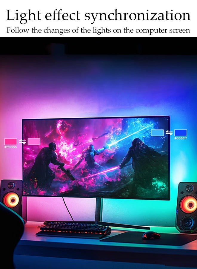 DUNISO شريط إضاءة LED خلفي 24 بوصة مع ألوان متغيرة ذكية تتزامن مع لون الشاشة أو الموسيقى RGB للكمبيوتر يحدد تلقائيًا الشاشات المتزامنة شريط إضاءة LED للألعاب وإضاءة الشاشة - Image 4