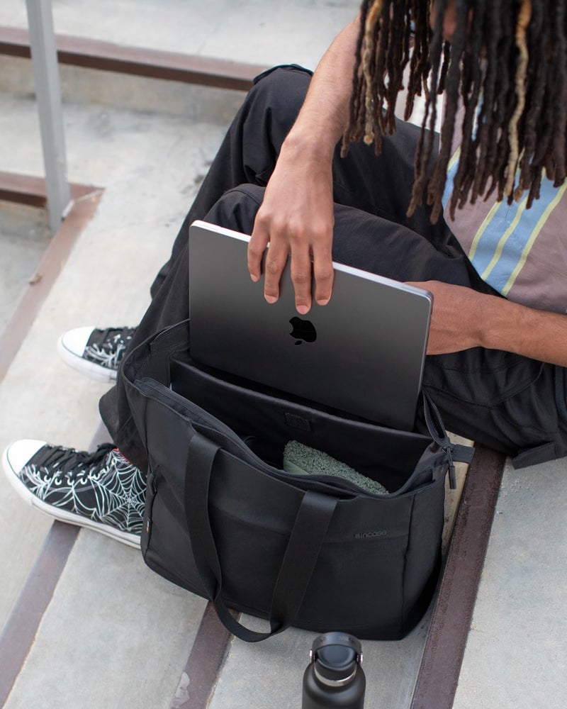 Incase Crosstown Tote Durable, Weather Resistant Tote Work Travel Daily Use Faux Fur Lined laptop Pocket Travel Pass-Through (Black) - Image 2