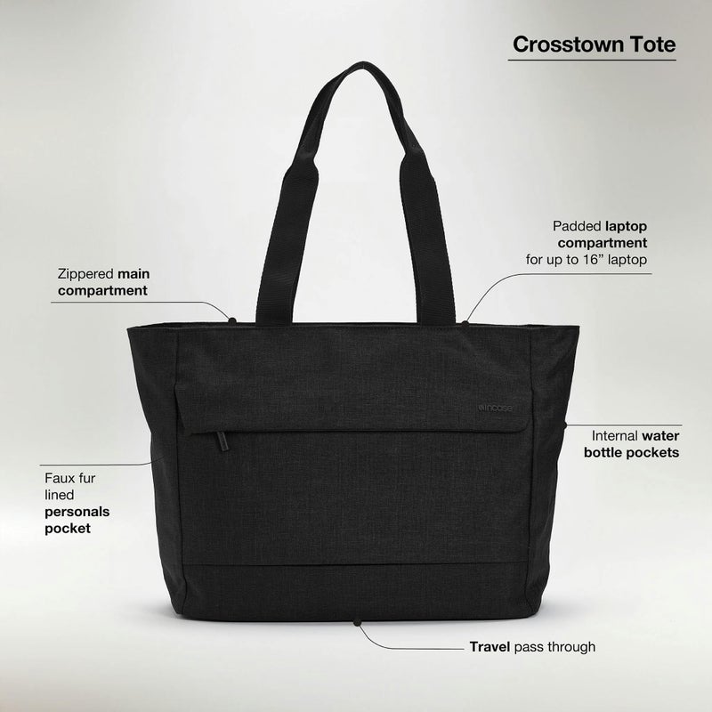 Incase Crosstown Tote Durable, Weather Resistant Tote Work Travel Daily Use Faux Fur Lined laptop Pocket Travel Pass-Through (Black) - Image 4
