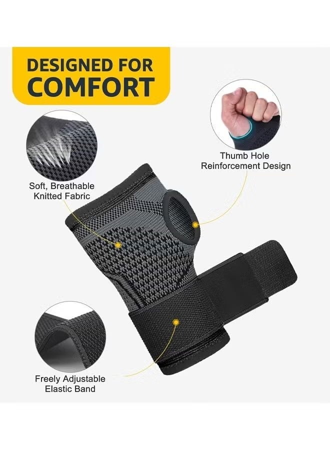 عبوة من قطعتين من أربطة المعصم، أكمام ضغط لليد مع أحزمة معصم قابلة للتعديل، دعم للياقة البدنية، رفع الأثقال، ركوب الدراجات الجبلية، التهاب الأوتار، متلازمة النفق الرسغي، تخفيف آلام التهاب المفاصل (أسود، كبير) - Image 5